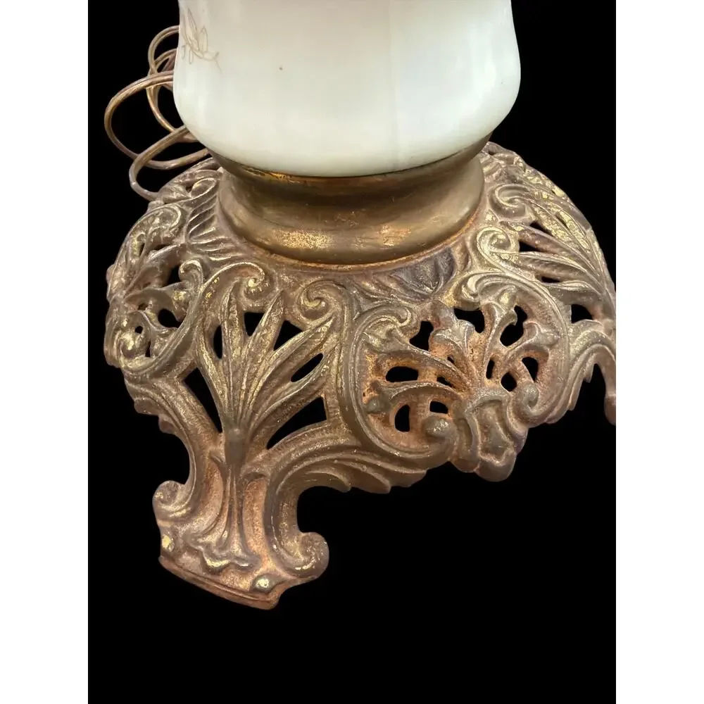 Antique Gone With the Wind Lamp Hand Painted Floral Globe Electrified 25